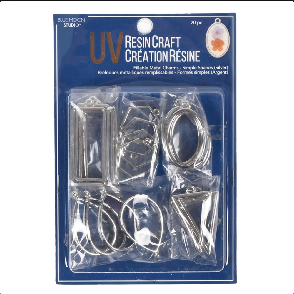 Blue Moon Studio™ UV Resin Craft Silver Simple Shapes Fillable Metal Charm Set